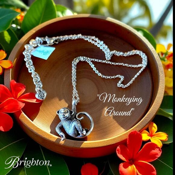 BRIGHTON "Monkeying Around" Silver Plated Necklace - Picture 1 of 8